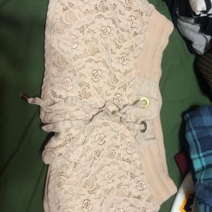 Love Tree Lace Overlay Drawstring Shorts - medium